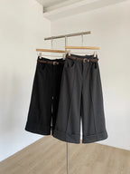 Retro design with rolled edge high waist casual pants 2025 autumn new slim fit and versatile wide leg pants for women