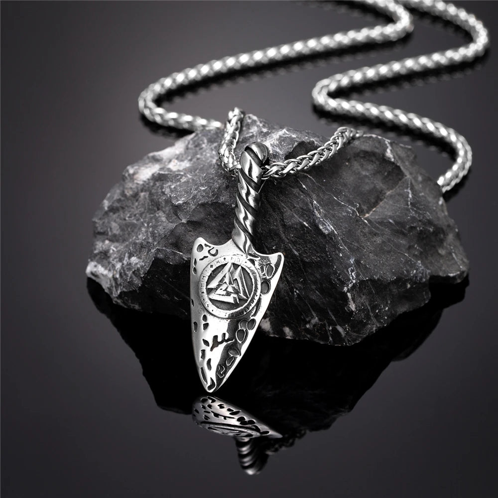 PENDRA Viking Trident Gold Steel Necklace