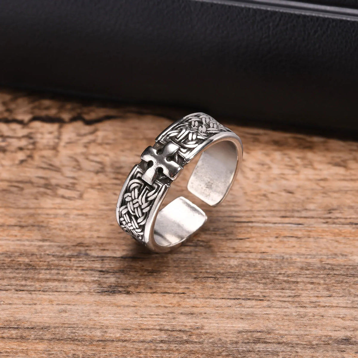 Punk Cross Metal Ring for Men Boys, 6.8mm Width European and American Style Opening Ring,Anniversary Engagement Jewelry Gift