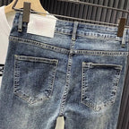 Trendy Brand 2026 Versatile Labeled Jeans for Men Stretch Slim Fit Simple Skinny Pants Trendy Cat Whisker Slimming Cropped Pants