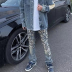American Trend High Street Brand Letter Embroidery Designer Jeans Patch Patch Slim Casual Trousers Spring Autumn Cargo Jeans