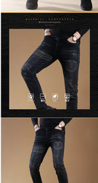 High-end Classic Washed Fashion Stretch Slim Black Mans Korean Style Streetwear Hip-hop Cowboy Jeans Luxury Casual Pants for Men