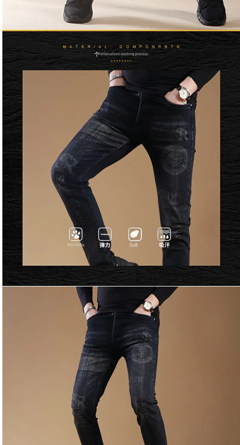 High-end Classic Washed Fashion Stretch Slim Black Mans Korean Style Streetwear Hip-hop Cowboy Jeans Luxury Casual Pants for Men