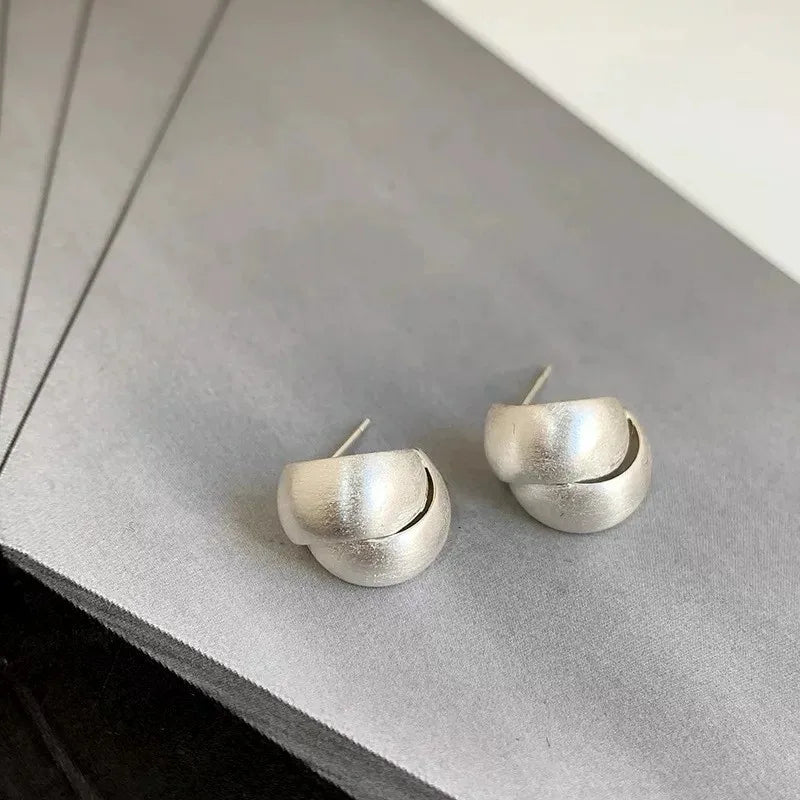 VENTFILLE 925 Sterling Silver Double Layer Brushed Wire Earring For Women Personality Jewelry Gift New Trendy Dropshipping
