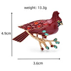 PENDRA Enamel North American Cardinals Bird on Crystal Tee Branch Brooch
