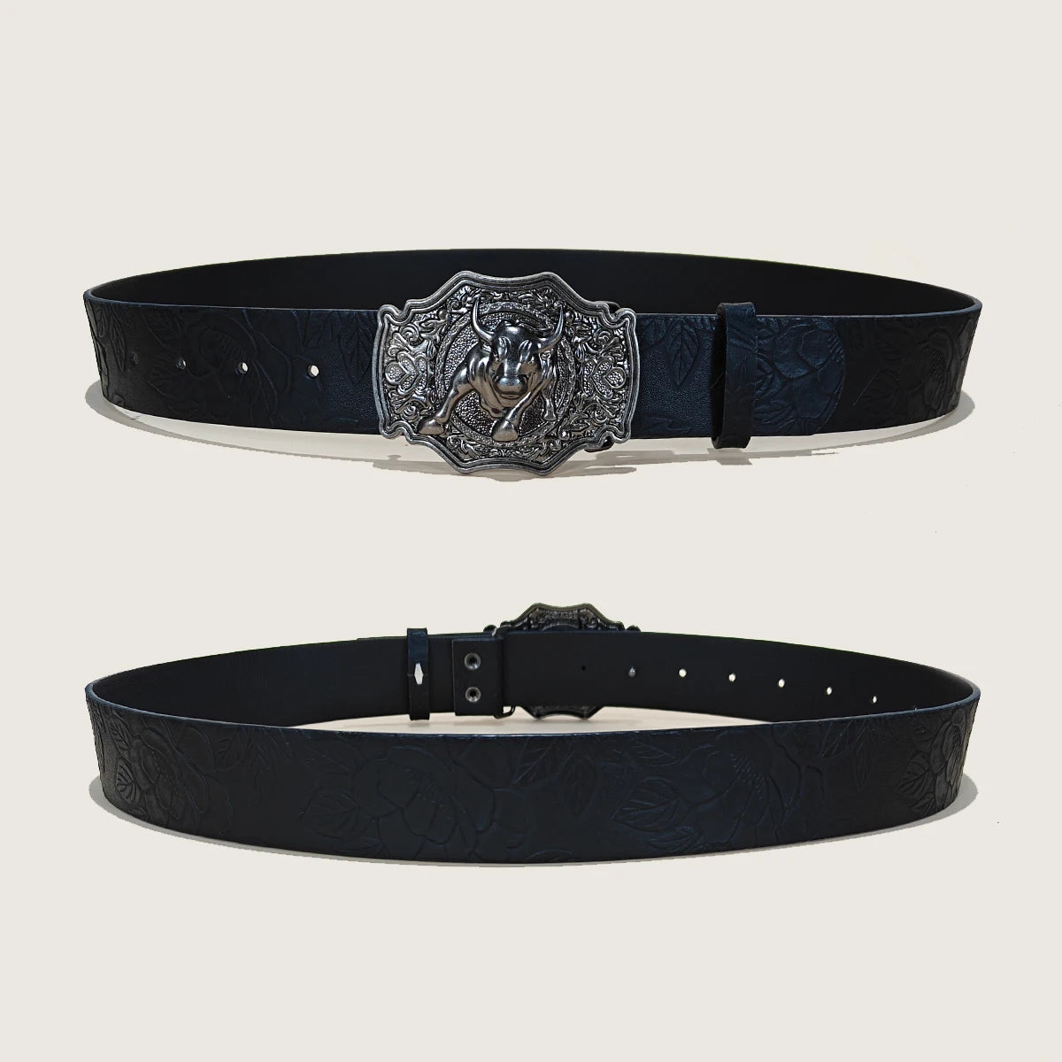 Western Cowboy Belt For Women and men Bull Buckle Floral Engraved Black Waistband Gothic Accessories fashion Design Jeans Belt