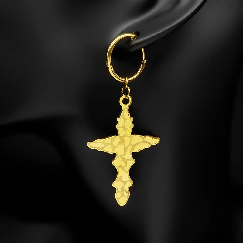 Stainless Steel Jesus Christian Cross Hoop Earrings for Women Men Beliefs Religious Dangle Earring Ear Rings Jewelry E3556S06