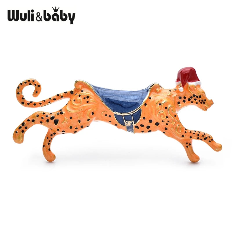 Wuli&baby Orange Spot Enamel Running Leopard Brooch Pin For Men Suit Jewelry Accessory Gift Fashion Badge For Correction