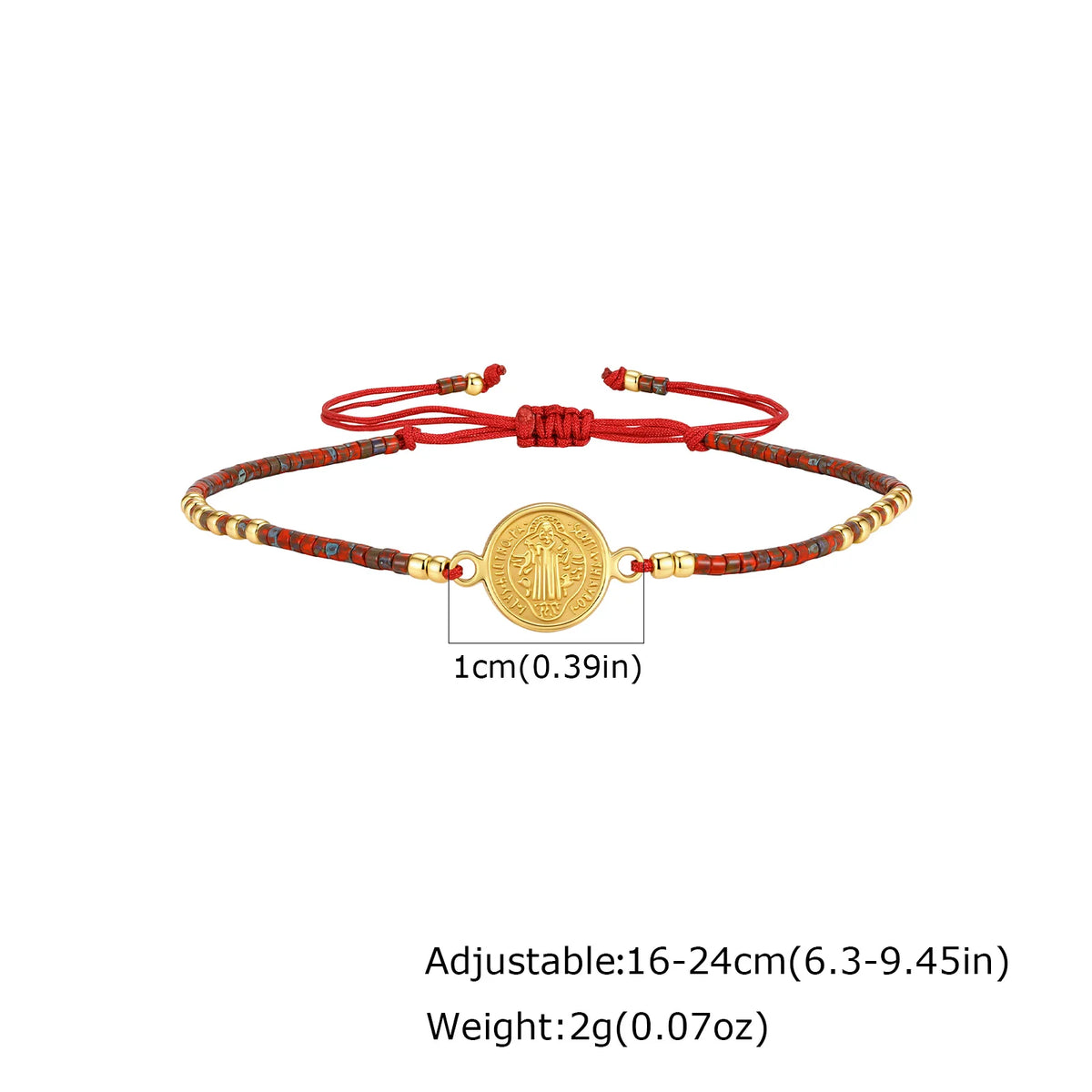 Saint Benedict Mini Beaded Bracelets for Men,Stainless Steel Round Charm Adjustable Rope Wristband,Bohemian Religious Jewelry