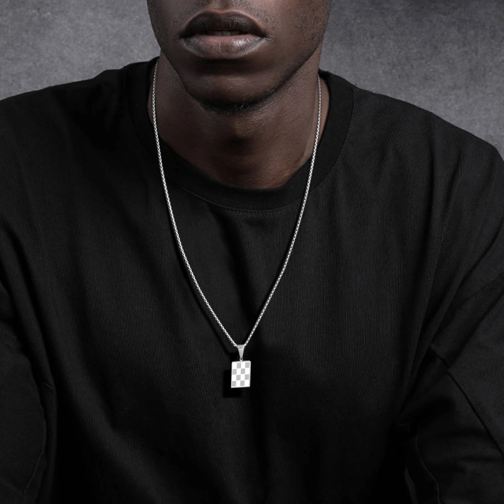 PENDRA Square Checkerboard Pendant Necklace