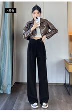 Corduroy pants women autumn and winter new Chinese style buckle casual thick solid color versatile wide leg pants