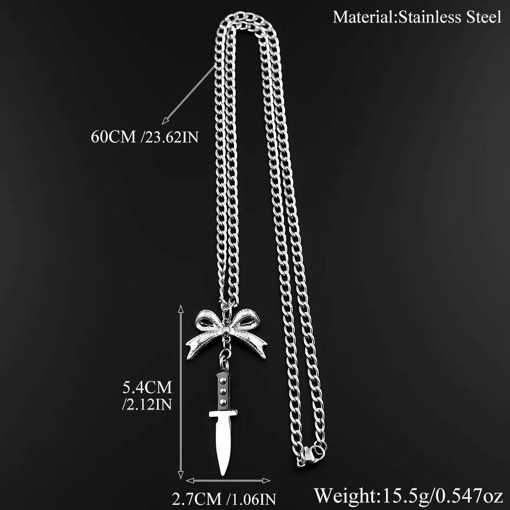 Rivet Hoop Earrings Bow Razor Blade Gothic Punk Dangle Earring Stainless Steel Edgy Style Egirl Femboy Rapper Hiphop Jewelry