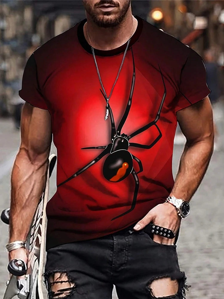 Summer Outdoor Sports Short-sleeved Top Urban Street Casual Men's T-shirt Daily Holiday Party Stylish T-shirt Spider Print