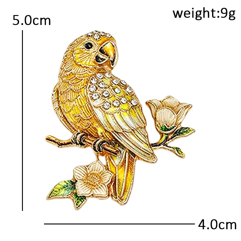 PENDRA Blooming Parrot Rhinestone Brooch