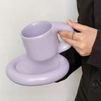 Creative chubby ceramic cup and saucer set, big handle design ins wind mug, macaron breakfast coffee