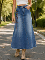 New Women's Mid-waist Stretch Washed Denim Skirt, Tie-waist Detail, Elegant Mermaid Midi Skirt, Spring/Summer Apparel