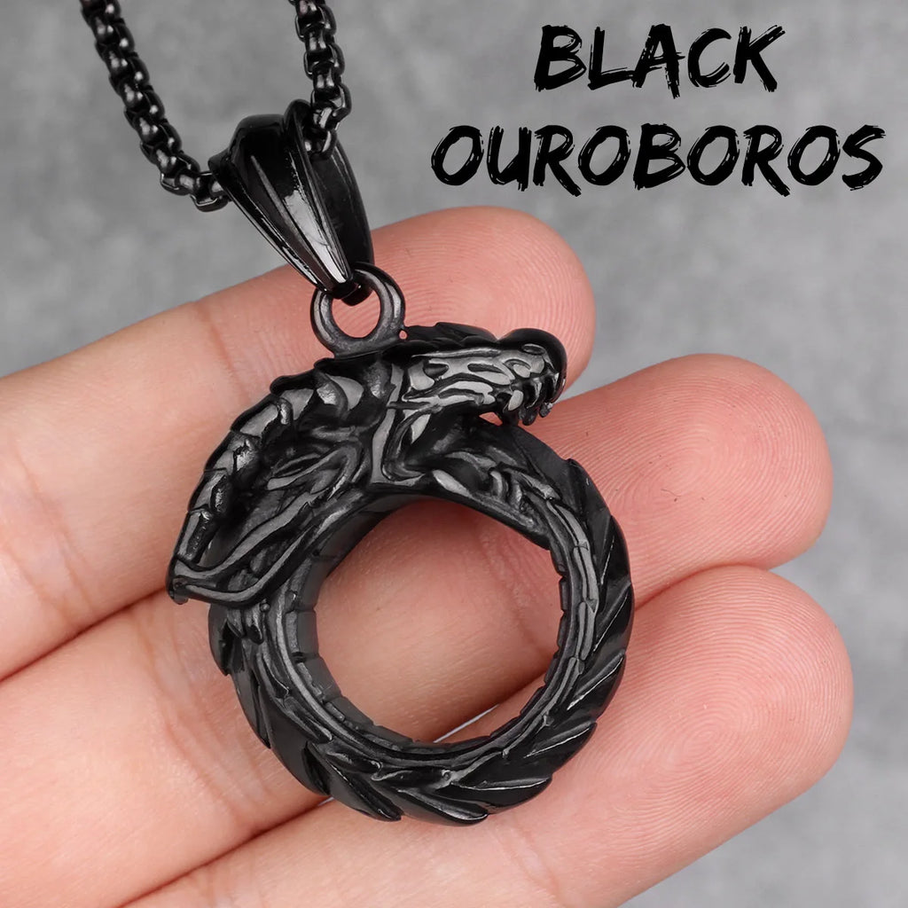 PENDRA Ouroboros Snake Dragon Steel Necklace