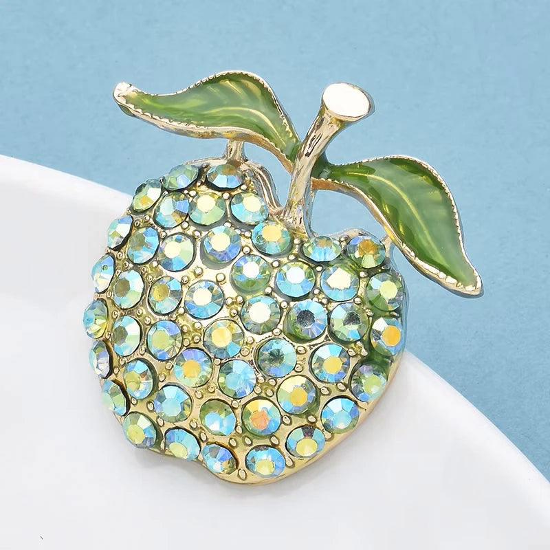 PENDRA Appella Green Rhinestone Apple Brooch