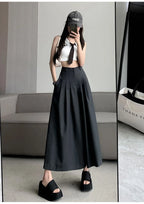 Oversize Wide Leg Pants For Women Gathered Waist Spliced Ruched Casual Solid Long Trousers Female Clothing Summer