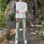 Fashion 2026 Zipper Leg Yellow Mud Washed Old Jeans Men's High Street Slim-fitting and Thin Trousers Streetwear Washed Jeans