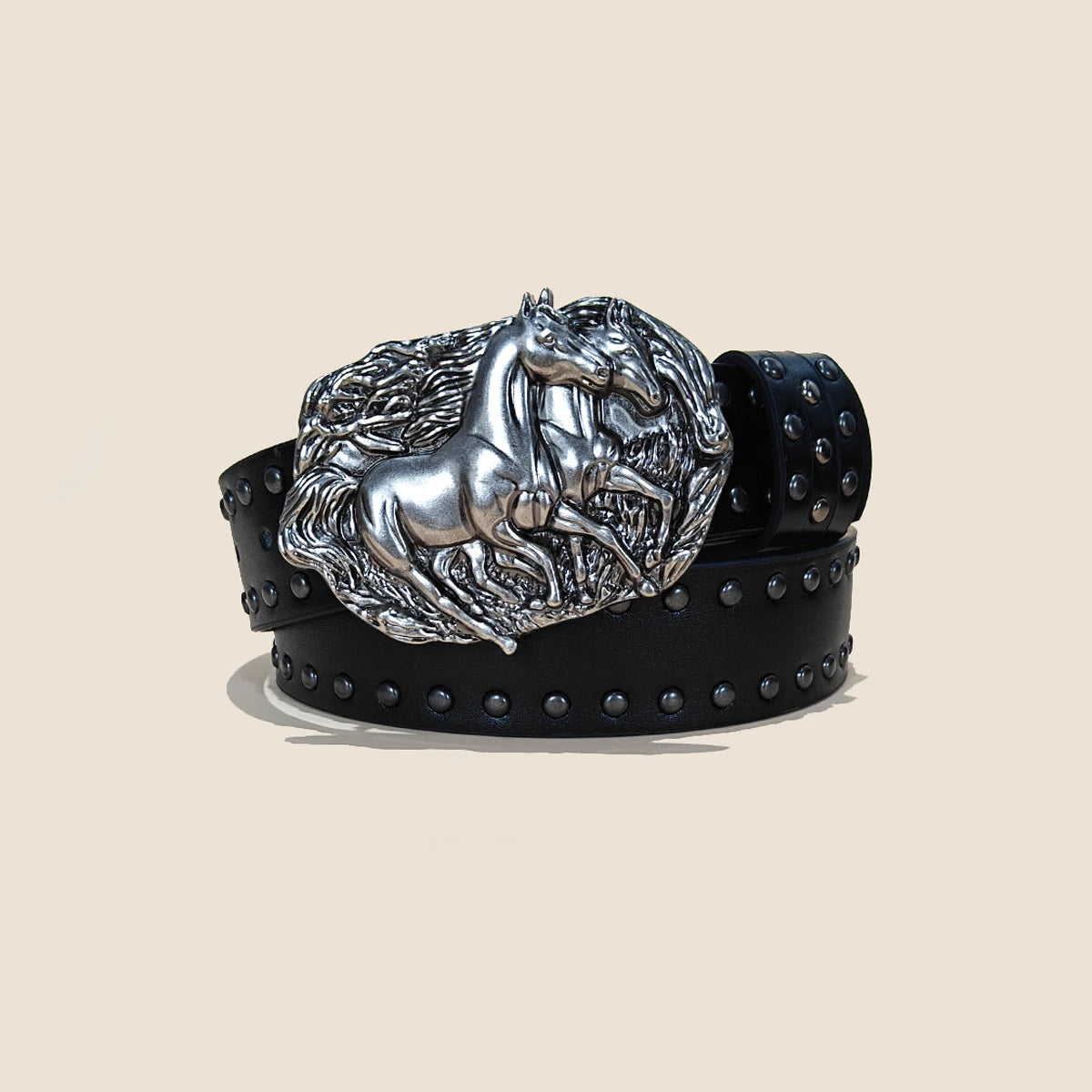Neutral horse head buckle Black Rivent PU Leather belt For men and women Plus Size Punk Accessories fashion Jeans Waistband