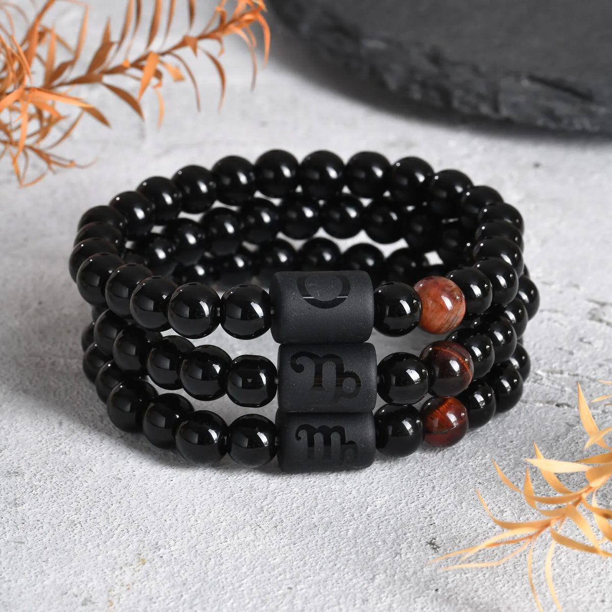 Men's Zodiac Bracelet,Red Agate Black Beaded Bracelets,Casual Birthday Gifts to BBF Son