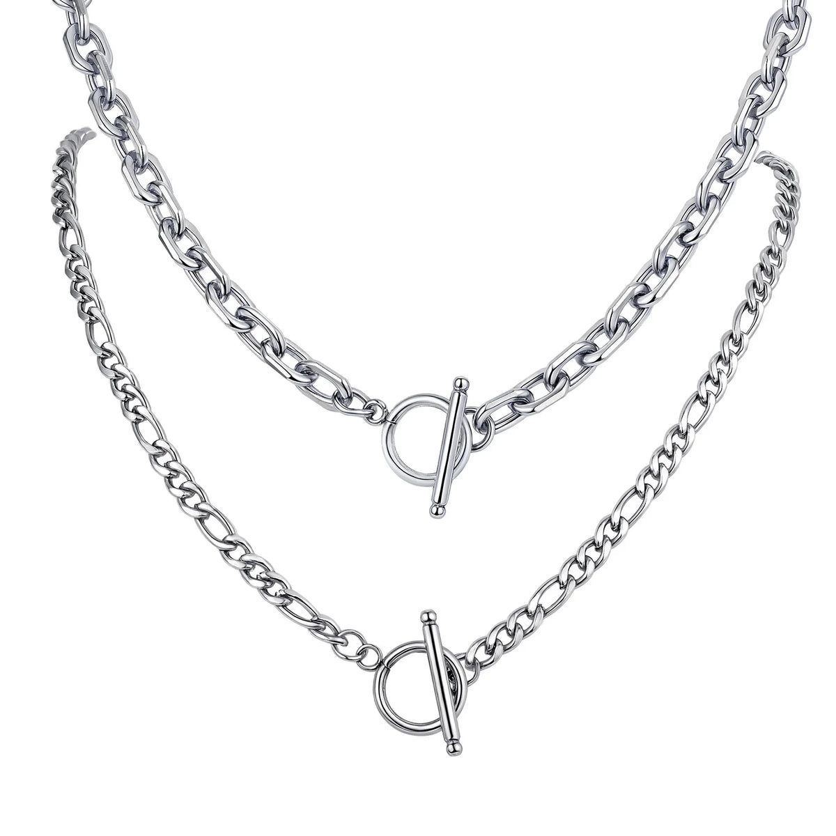 Stainless Steel Toggle Necklace for Men Women,50cm Figaro Chain Link Collar, Classic Rolo Chain Gift