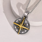 North Star Men Necklace ,Stainless Steel Compass Pendant,Mens Jewelry, Coin Form Handmade Necklace