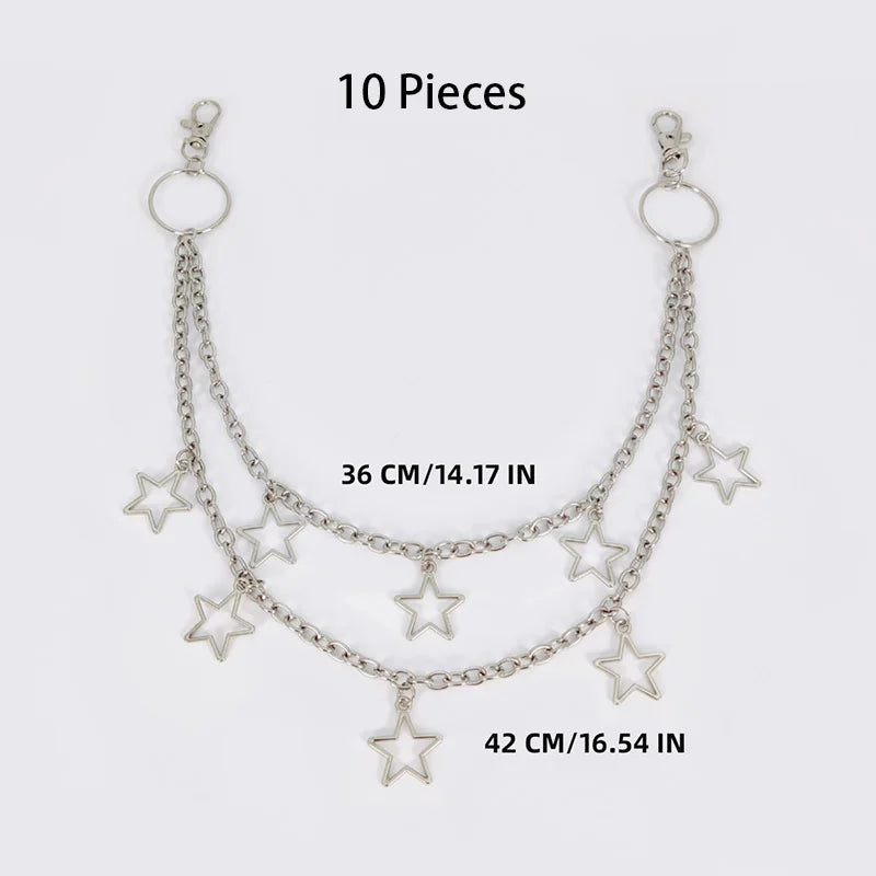 Star Double Layer Waist Chain Mens Decorative Pant Chain Jeans Trouser Chains Hip Hop Rock Chain Punk Retro Belt Chain