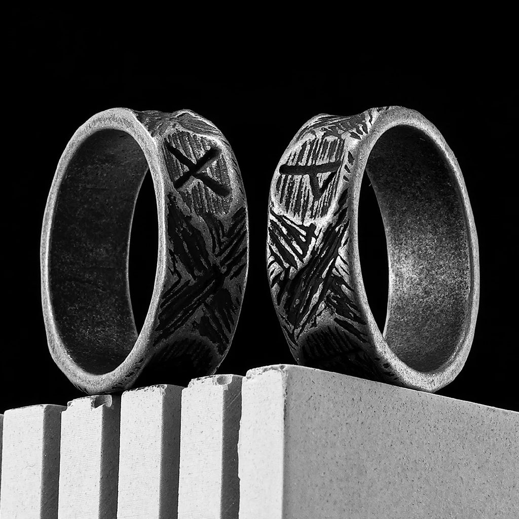 PENDRA Minimalism Runes Damaged Steel Ring