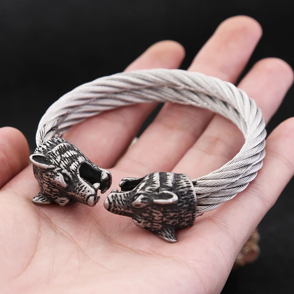 PENDRA Twin Lion Stainless Steel Animal Bracelet