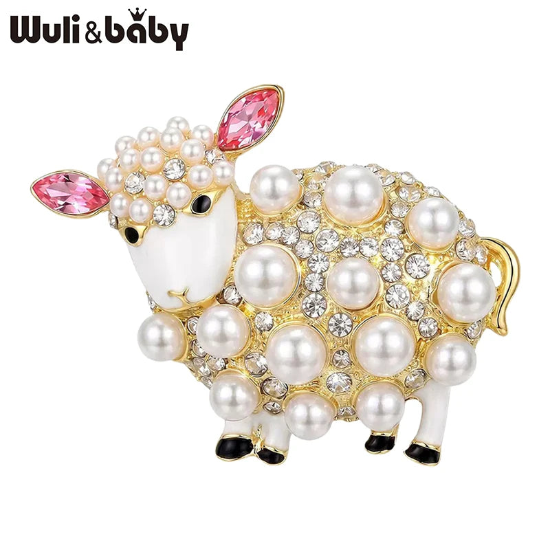 PENDRA Pearlbloom Rhinestone Sheep Brooch