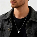 Hiphop Round Natural Stone Necklace for Men,Waterproof Stainless Steel Pendant Necklace,Birthday Party Father Gift