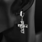 Stainless Steel Studded Rivet Cross Hoop Earrings Cool Punk Gothic Rock Pyramid Cross Drop Earrings for Men Women Goth Jewelry