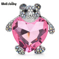 PENDRA Cute Bear Hugging Heart Shape Crystal Rhinestone Animal Little Brooch