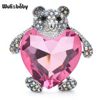PENDRA Cute Bear Hugging Heart Shape Crystal Rhinestone Animal Little Brooch