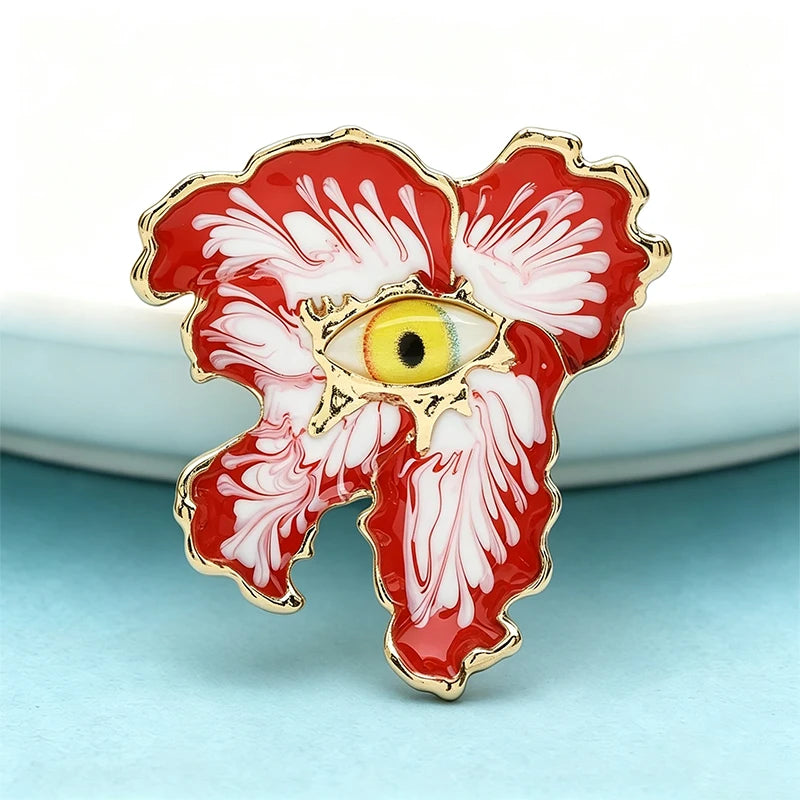 PENDRA Eyeflora Enamel Flower Eye Brooch