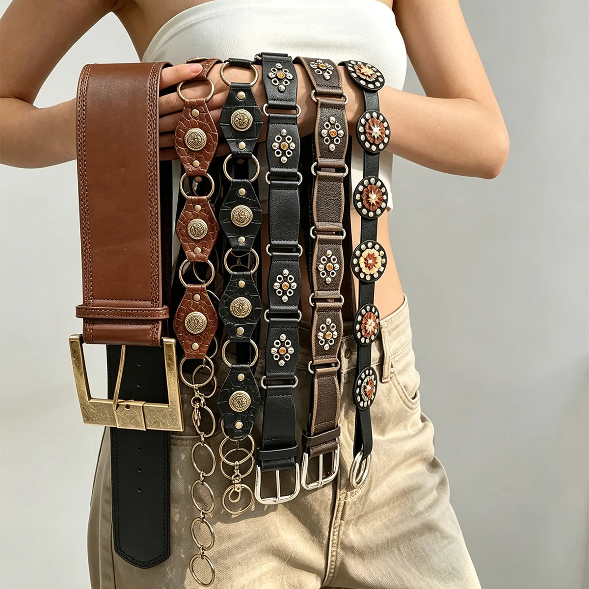 PENDRA Jadeellea Leather Rivet Studded Designer Corset Belt