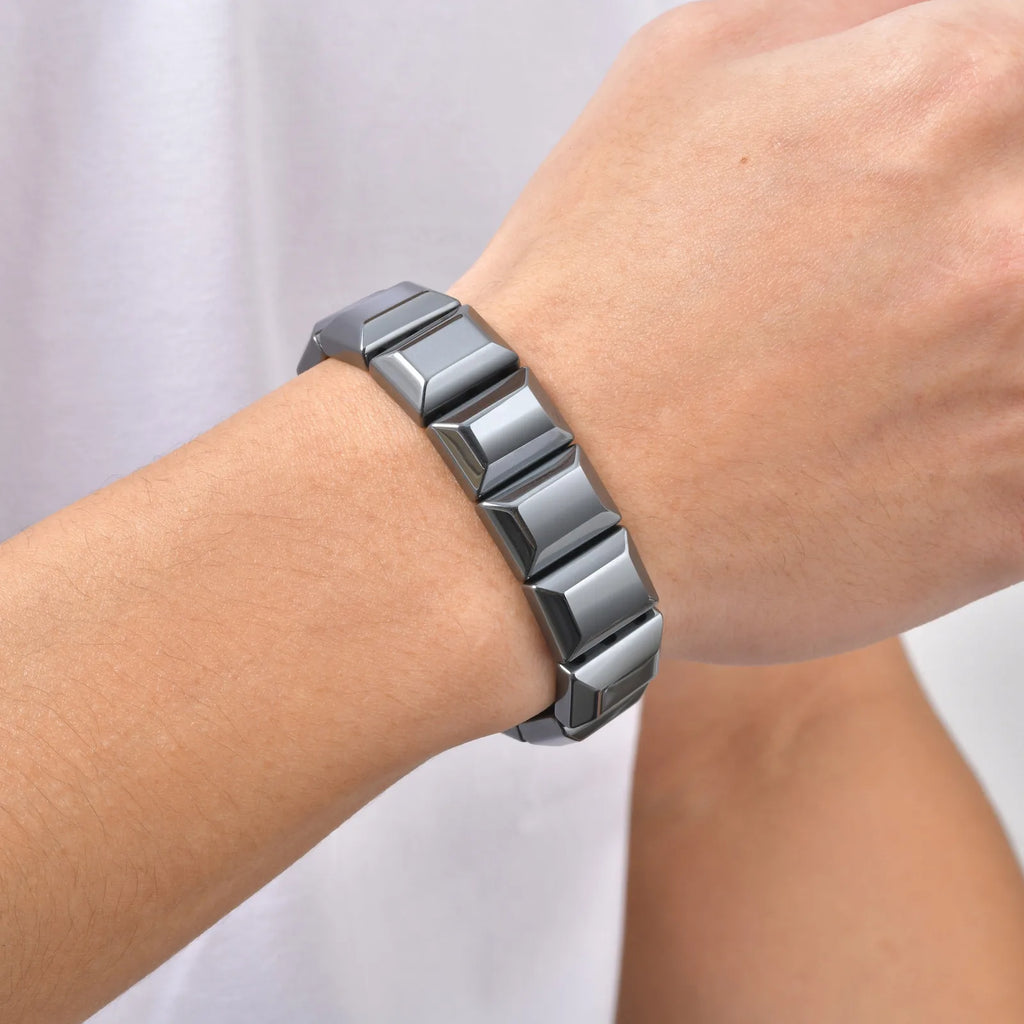 16MM Chunky Hematite Bracelet for Men,Natural Protective Energy Stone Beaded Bracelet,Healling Jewelry Gift