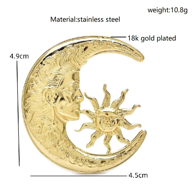 Wuli&baby Stainless Steel Sun And Moon Brooches For Women Unisex 2-color Moon-God Luna Figure Minilmaist Chic Brooch Pins Gifts