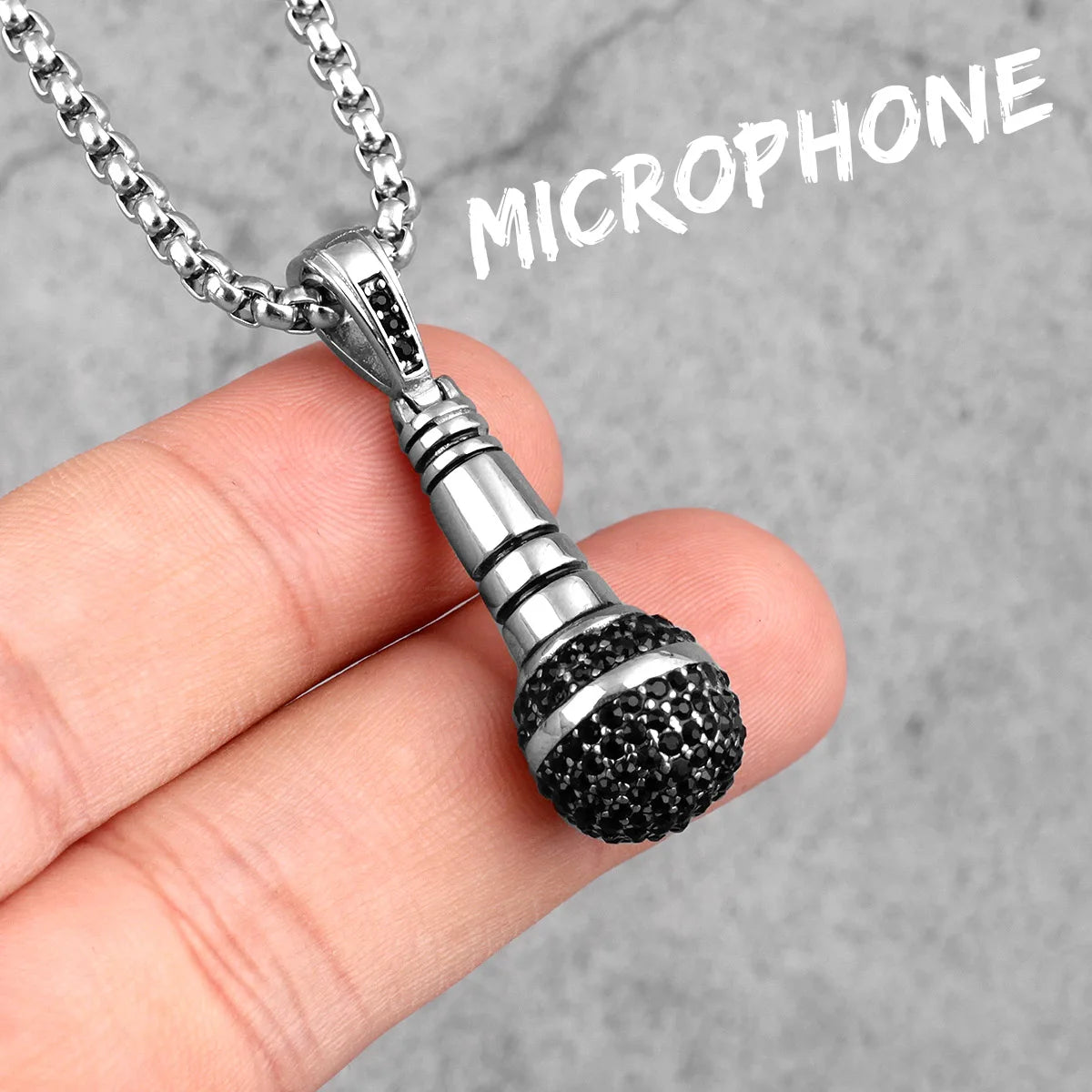 PENDRA Host Singer Microphone Steel Necklace