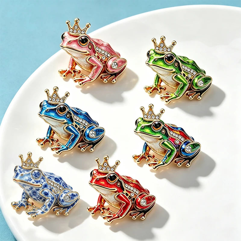 PENDRA Crown Rhinestone Frog Brooch