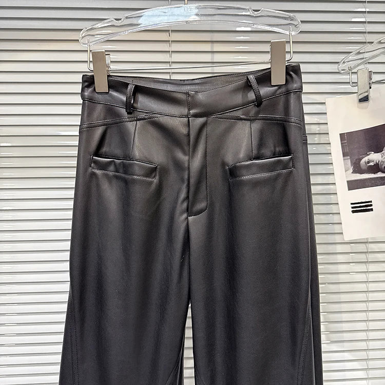 PENDRA Elastic Straight Leg PU Leather Pants