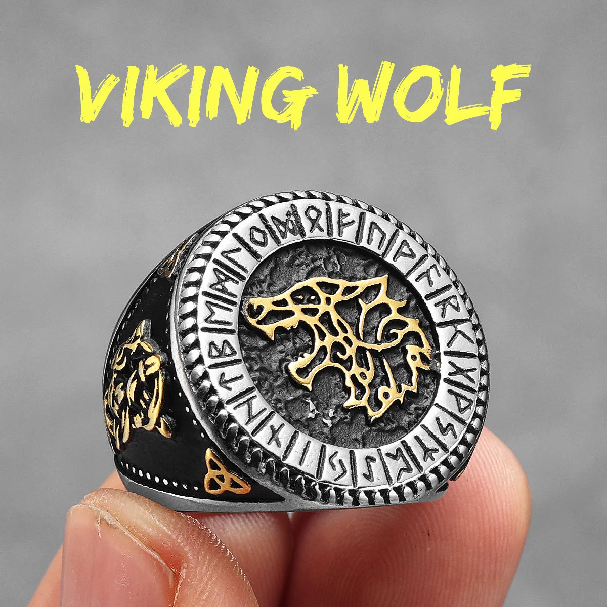 PENDRA Viking Runes Wolf Ring
