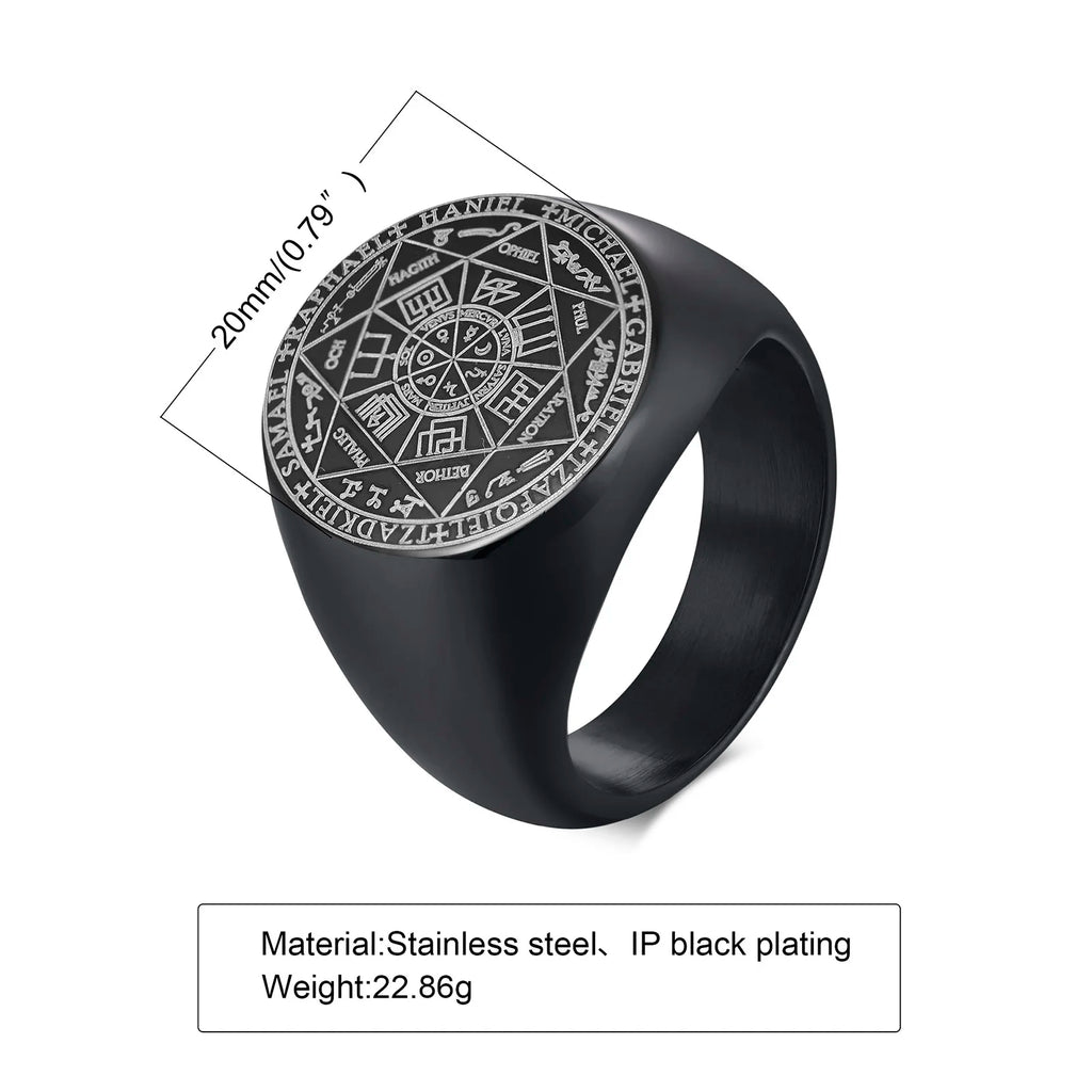 Men Signet Rings, Mens Amulet Ring,Solomon's Secret Seal Horse Seal of the seven archangels Stainless Steel Ring Jewelry