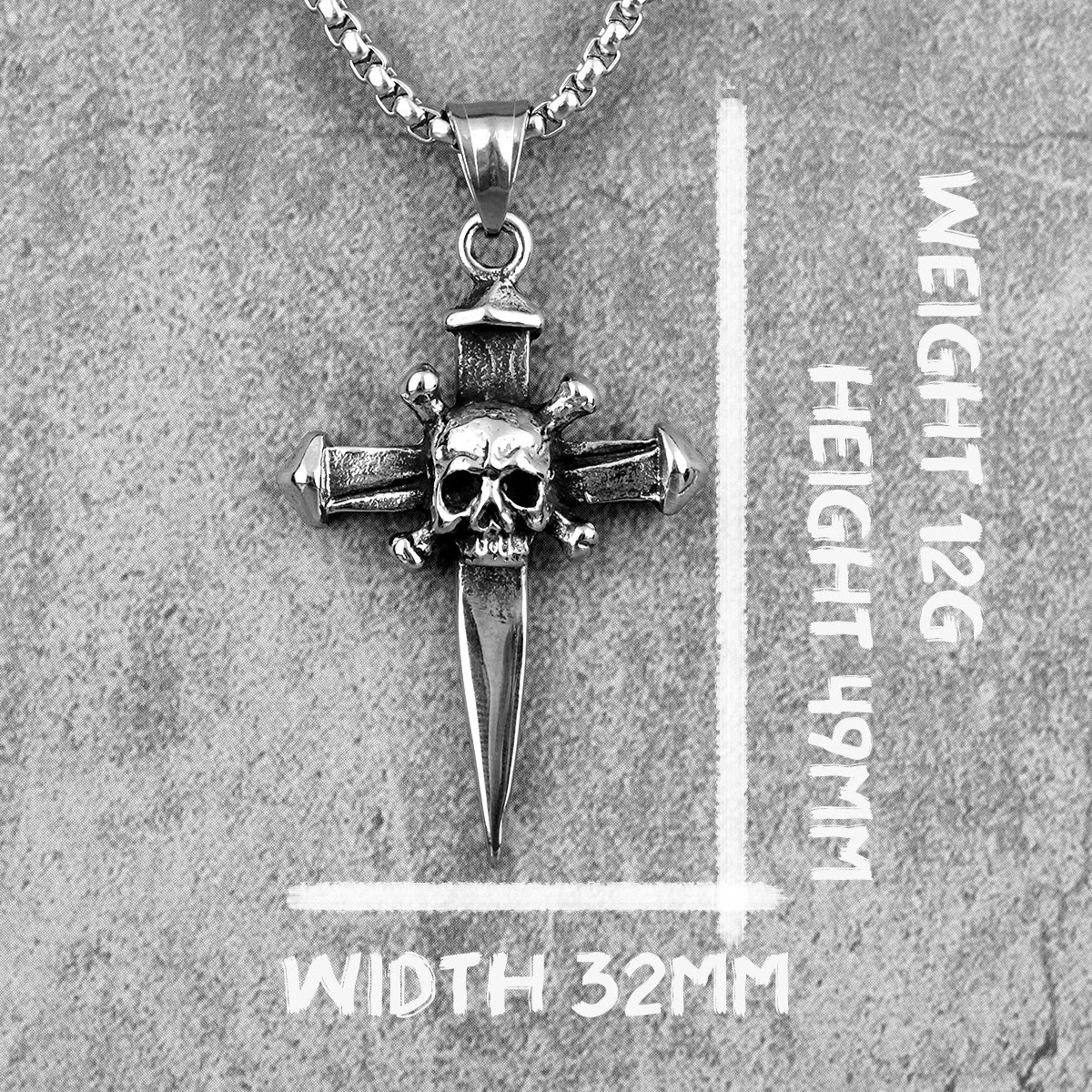PENDRA Skull Cross Sword Steel Necklace