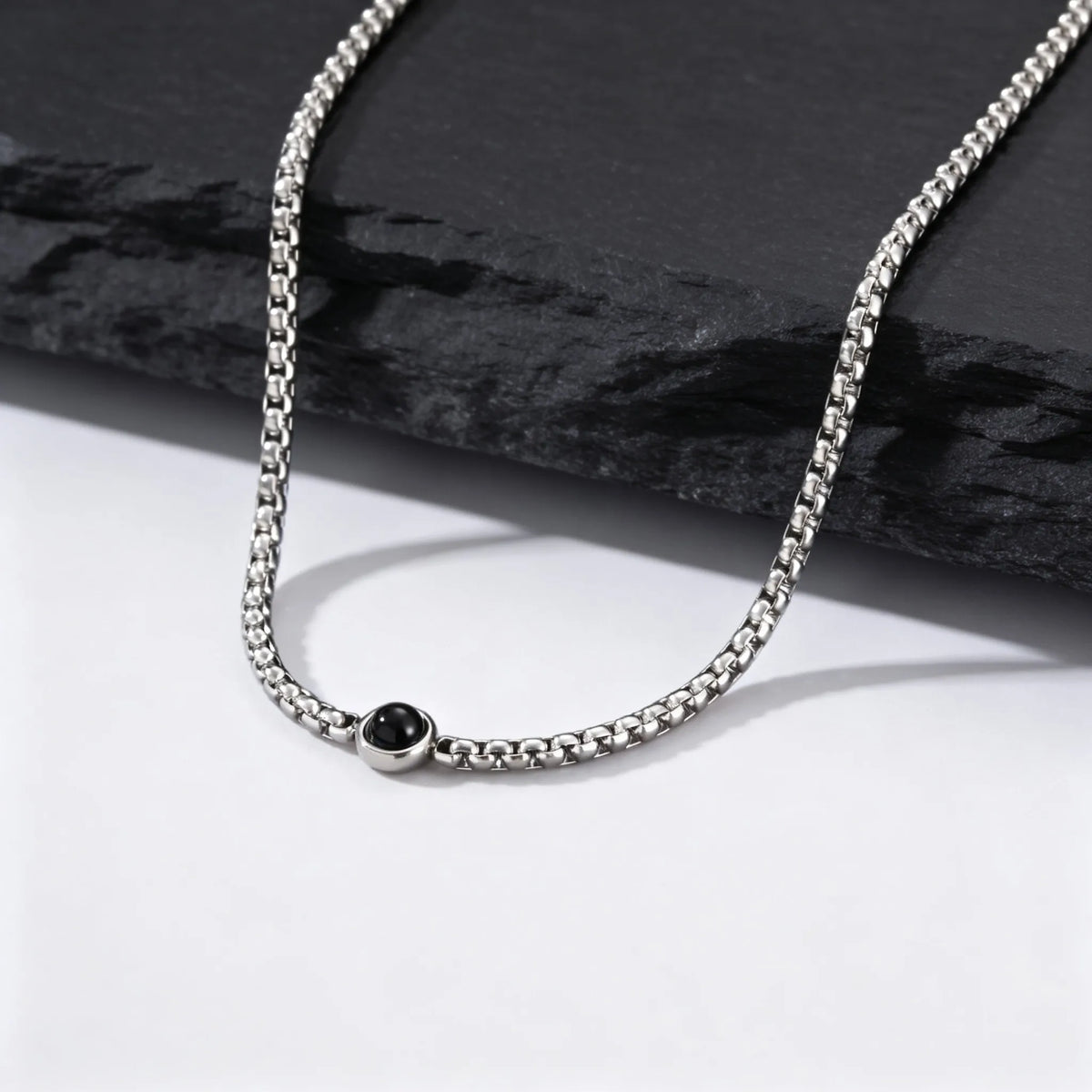 New Simple Natural Stone Chain Necklace for Men,Stainless Steel Box Chain Collars,Causal Jewelry