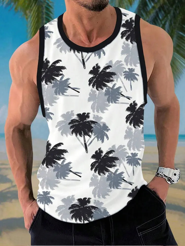 Summer Daily Casual Men's Sleeveless T-shirt Hawaiian Men's Tank Top Outdoor Beach Men's Tank Top Street Fashion Men's Tank Top