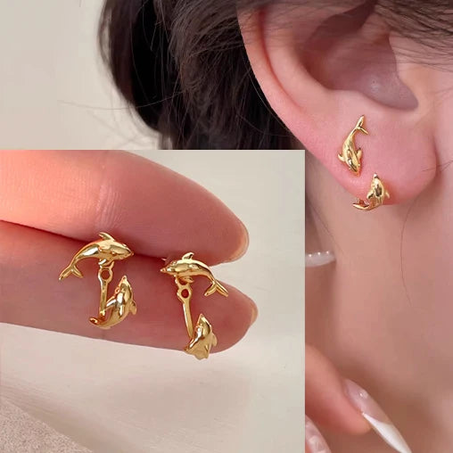 VENTFILLE 925 Sterling Silver Dolphins Earrings for Women Ear Stud Creative Design Smooth Aesthetic Jewelry Gift Dropshipping