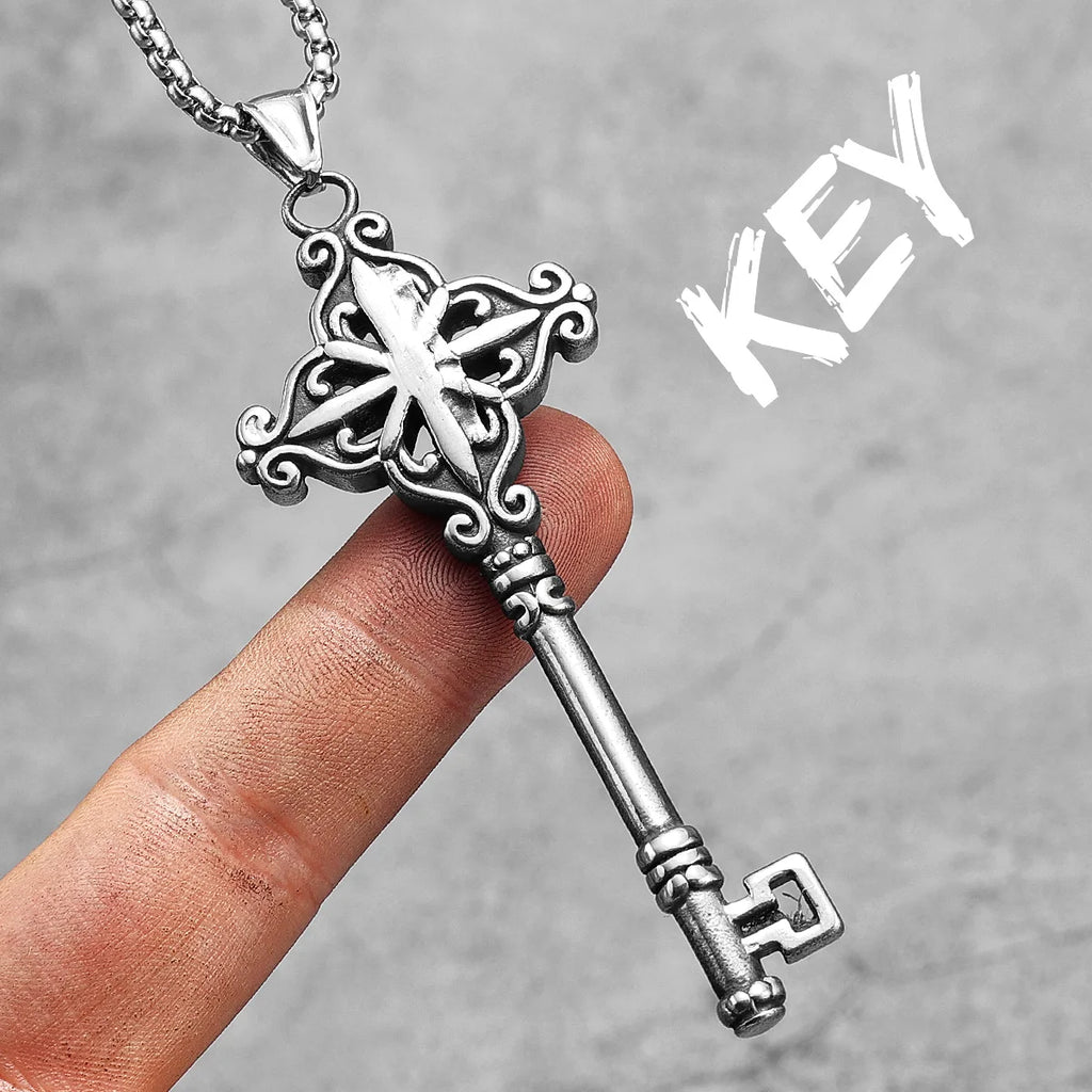 Vintage Cross Key Stainless Steel Men Women Necklaces Pendants Chain Unique Punk Trendy Amulet Jewelry Creativity Gift Wholesale